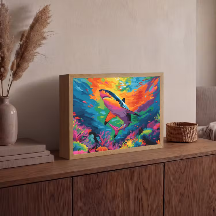 Lightbox - Wandlamp - Haai - Koraalrif - Abstract - Kleurrijk — 4