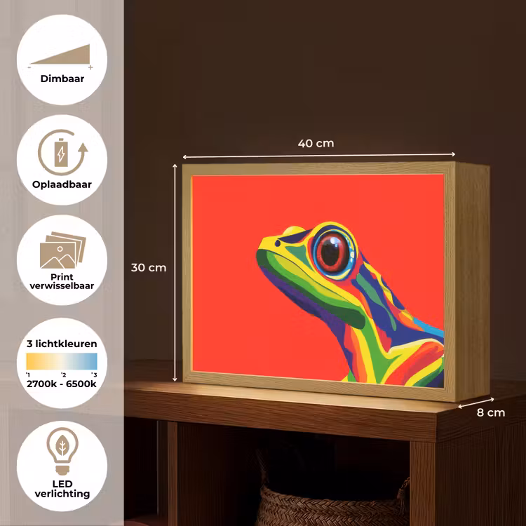 Lightbox - Wandlamp - Kikker - Kleurrijk - Strepen - Ogen — 10