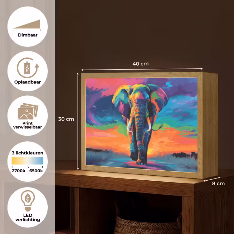 Lightbox - Wandlamp - Olifant - Kleurrijk - Lucht - Abstract — 10