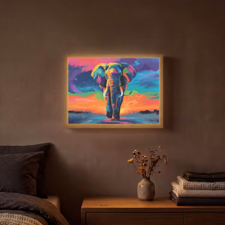 Lightbox - Wandlamp - Olifant - Kleurrijk - Lucht - Abstract — 3