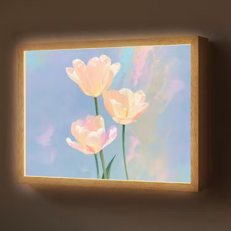 Lightbox - Wandlamp - Tulpen - Roze accenten - Blauw — 1