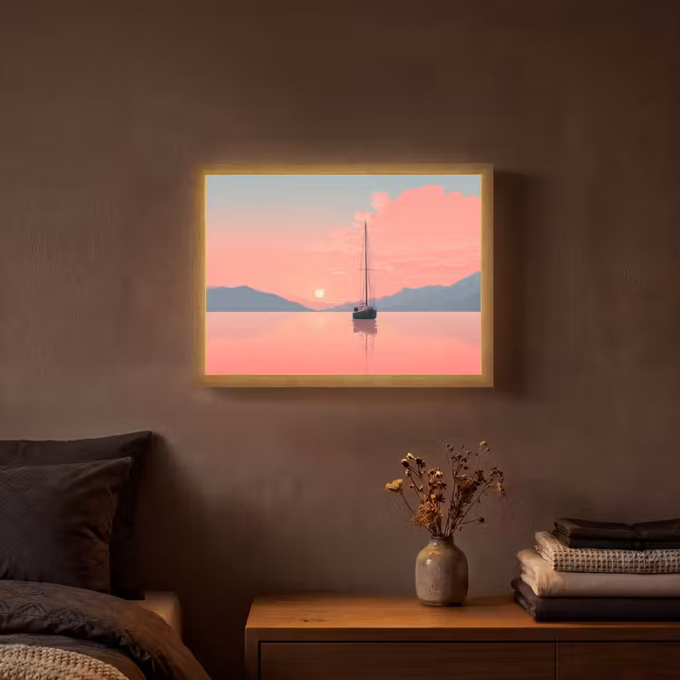 Lightbox - Wandlamp - Zeilboot - Roze zee - Zonsondergang - Bergen — 3