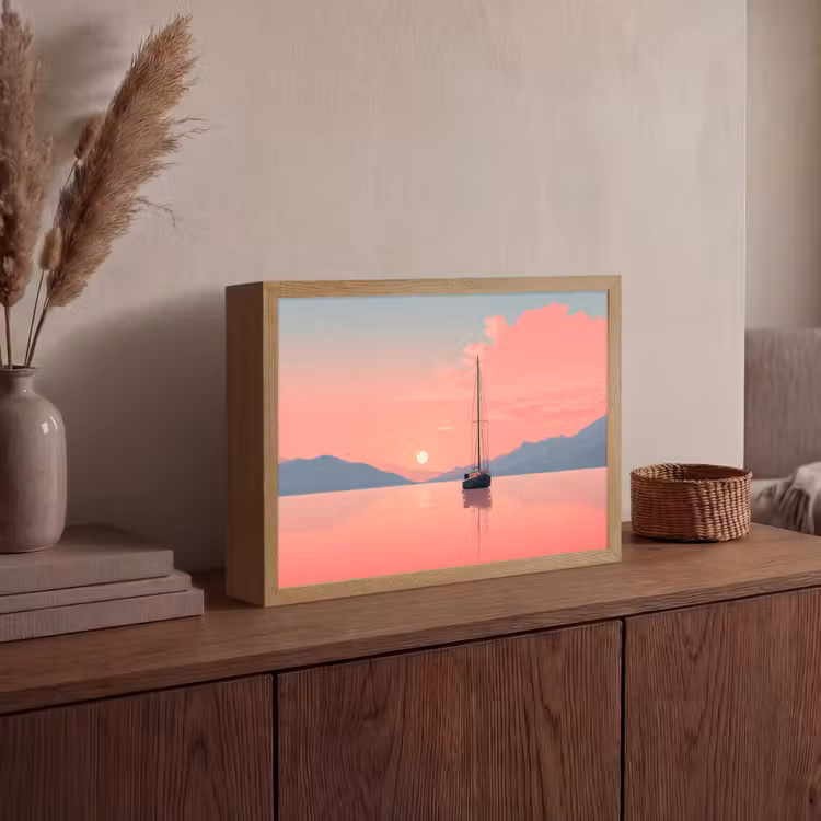 Lightbox - Wandlamp - Zeilboot - Roze zee - Zonsondergang - Bergen — 4