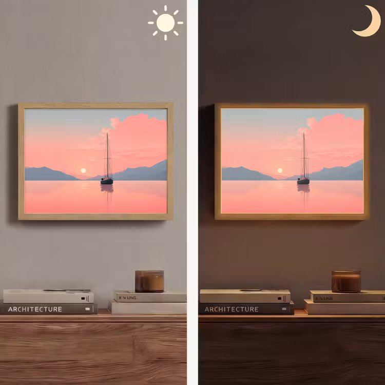 Lightbox - Wandlamp - Zeilboot - Roze zee - Zonsondergang - Bergen — 6