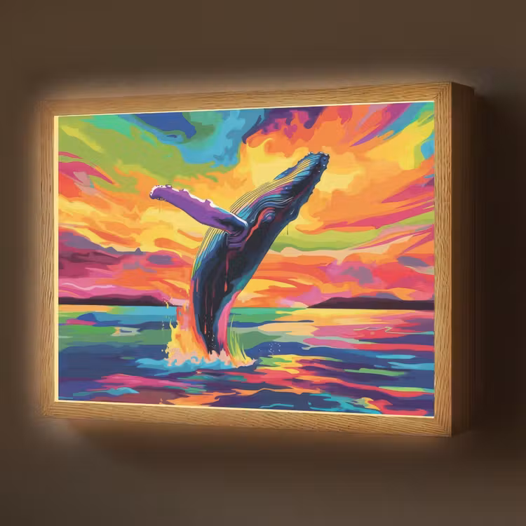 Lightbox - Wandlamp - Zonsondergang - Walvis - Geschilderd - Kleurrijk — 1