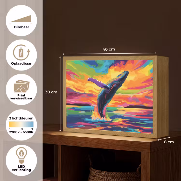 Lightbox - Wandlamp - Zonsondergang - Walvis - Geschilderd - Kleurrijk — 10