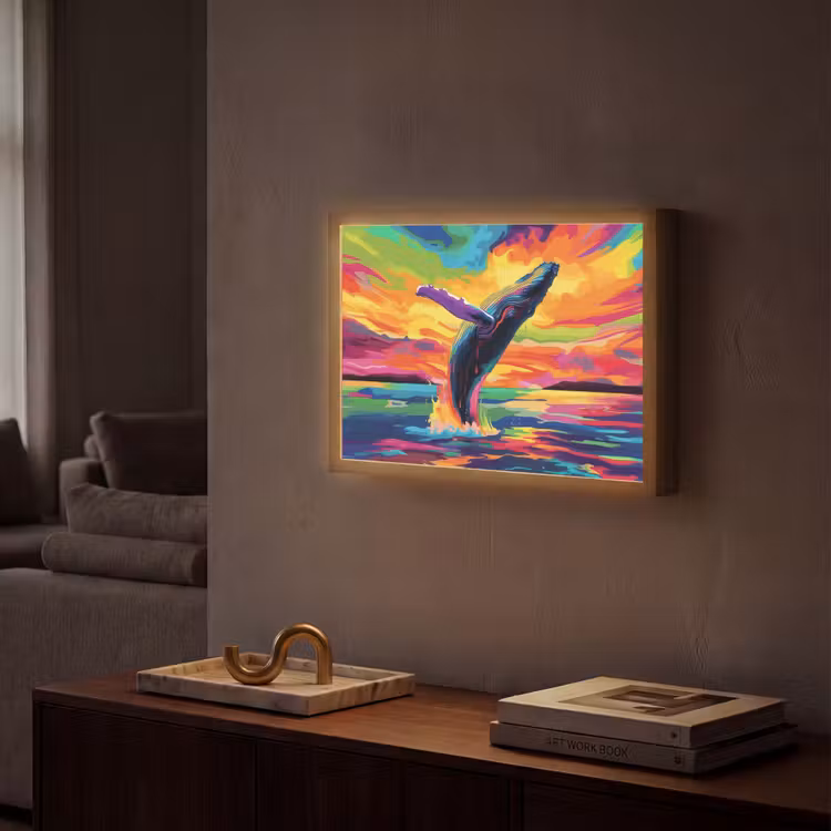 Lightbox - Wandlamp - Zonsondergang - Walvis - Geschilderd - Kleurrijk — 2
