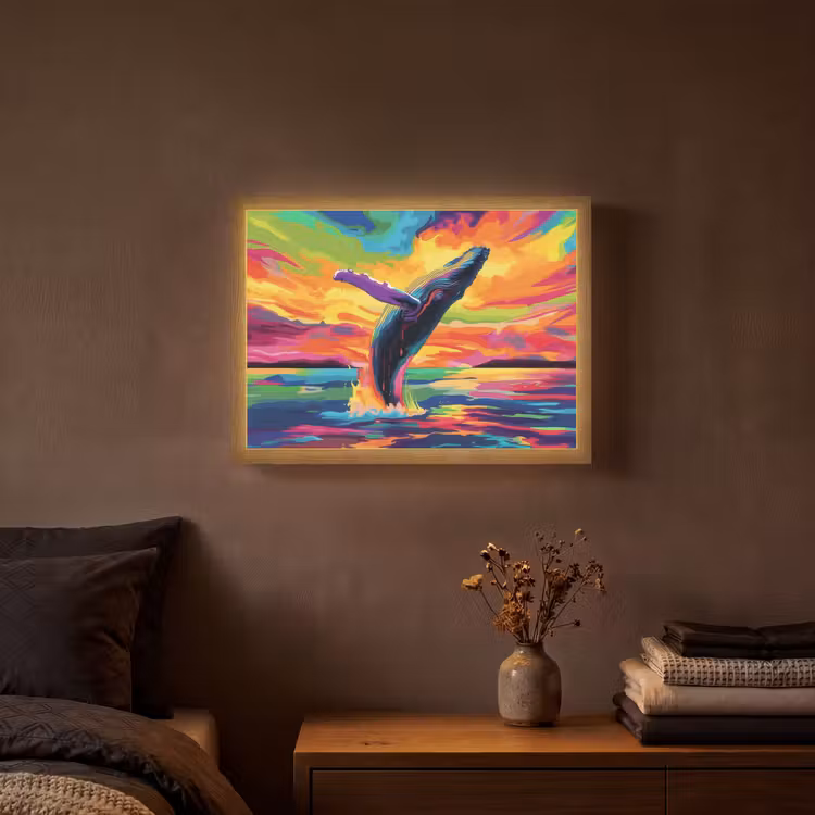Lightbox - Wandlamp - Zonsondergang - Walvis - Geschilderd - Kleurrijk — 3