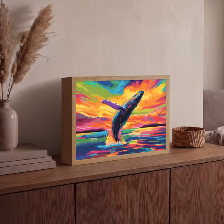 Lightbox - Wandlamp - Zonsondergang - Walvis - Geschilderd - Kleurrijk — 4