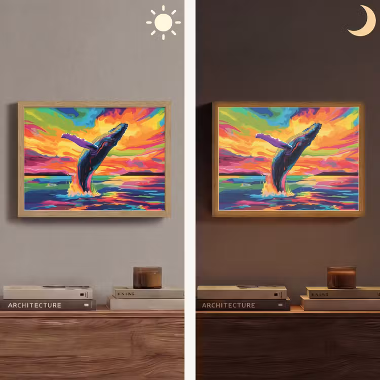 Lightbox - Wandlamp - Zonsondergang - Walvis - Geschilderd - Kleurrijk — 6