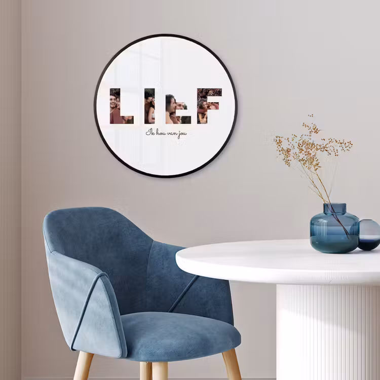 Gepersonaliseerde ronde fotolijst - Lief - Lettercollage — 4