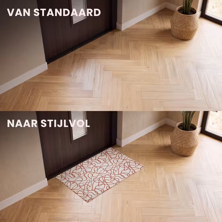Deurmat - Lijnen - Abstract - Rood - Beige — 3