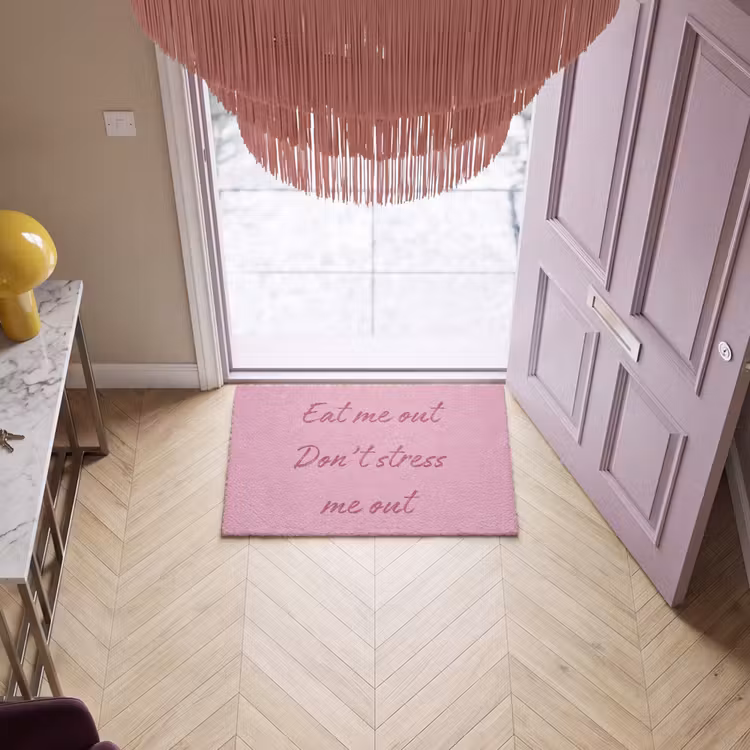 Deurmat - Eat me out don't stress me out - Roze - Handgeschreven — 4