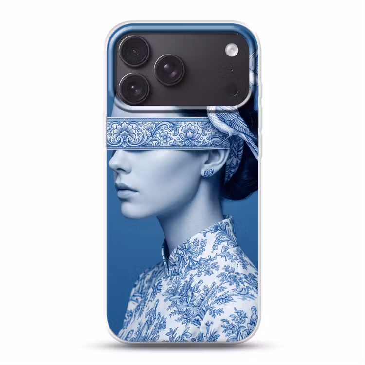 Telefoonhoesje - Portret - Klassiek - Wit - Blauw — 1