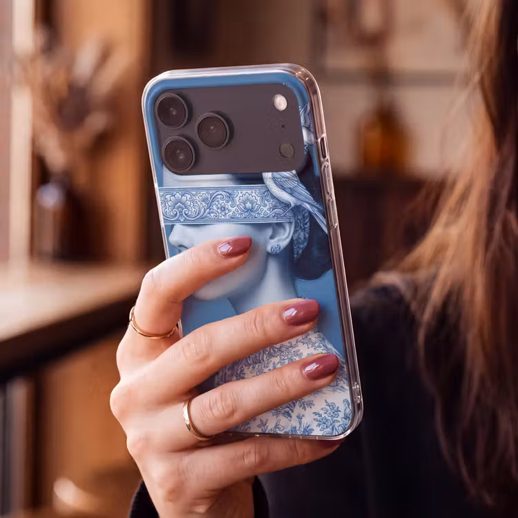 Telefoonhoesje - Portret - Klassiek - Wit - Blauw — 2