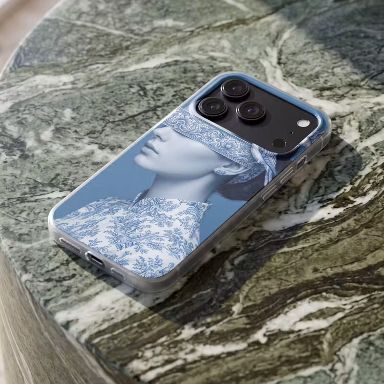 Telefoonhoesje - Portret - Klassiek - Wit - Blauw — 3
