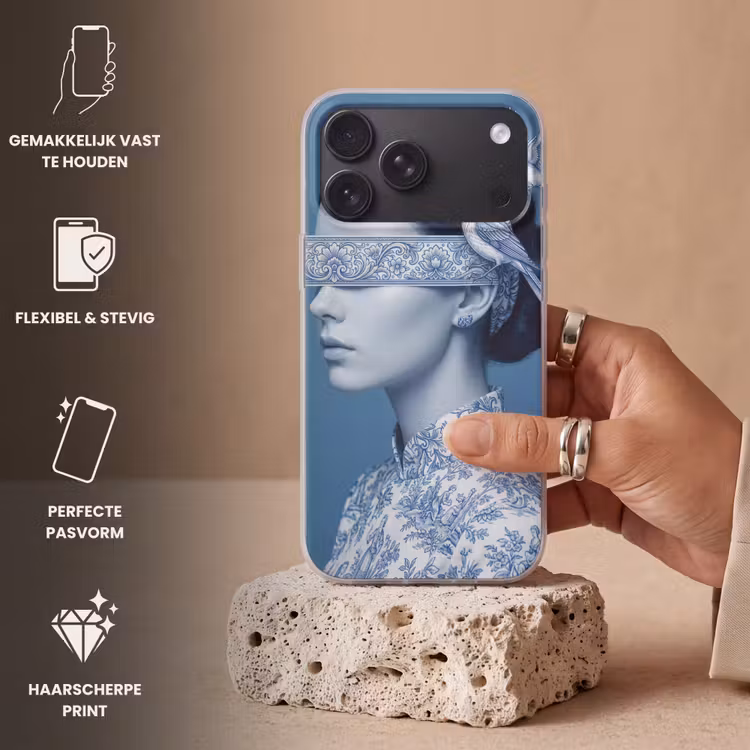 Telefoonhoesje - Portret - Klassiek - Wit - Blauw — 4