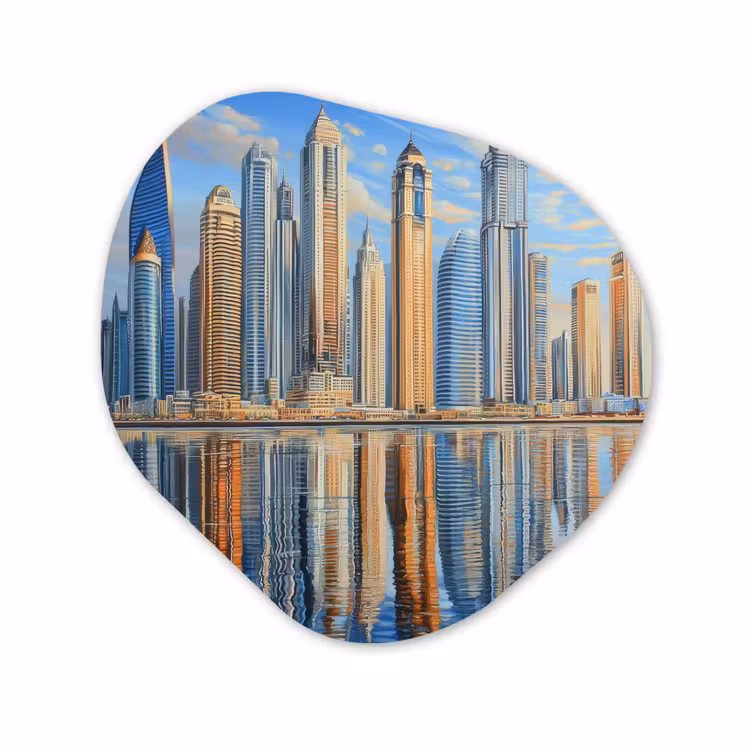 Organisch schilderij - Glas - Skyline - Wolkenkrabbers - Water - Blauw — 1
