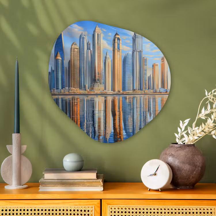 Organisch schilderij - Glas - Skyline - Wolkenkrabbers - Water - Blauw — 2
