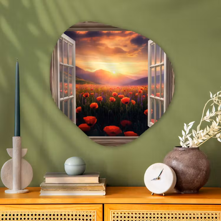 Organisch schilderij - Glas - Doorkijk - Klaprozen - Bloemen - Rood - Open raam — 2