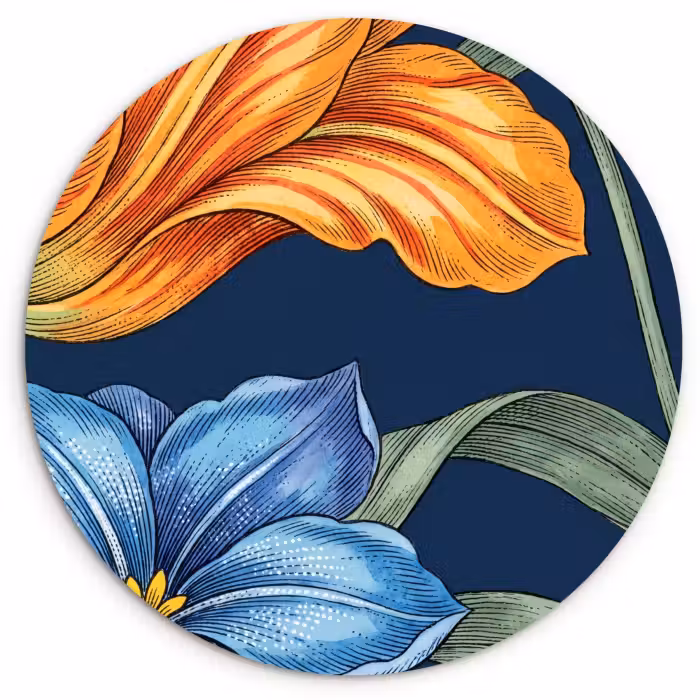 Wandcirkel - Glas - Bloemen - Botanisch - Patroon