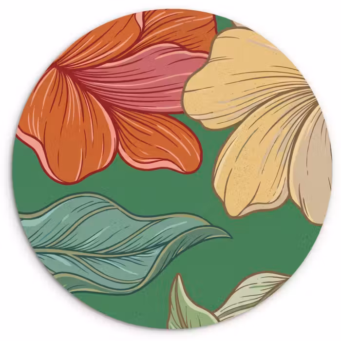 Wandcirkel - Glas - Bloemen - Groen - Illustratie