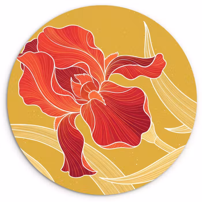 Wandcirkel - Glas - Bloemen - Illustratie - Rood