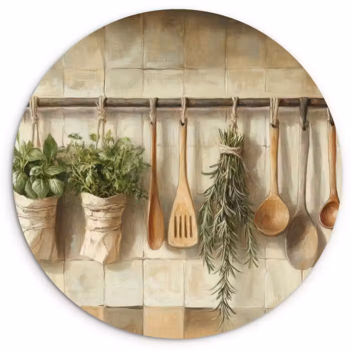 Wandcirkel - Glas - Hout - Keukengerei - Stilleven - Tegels