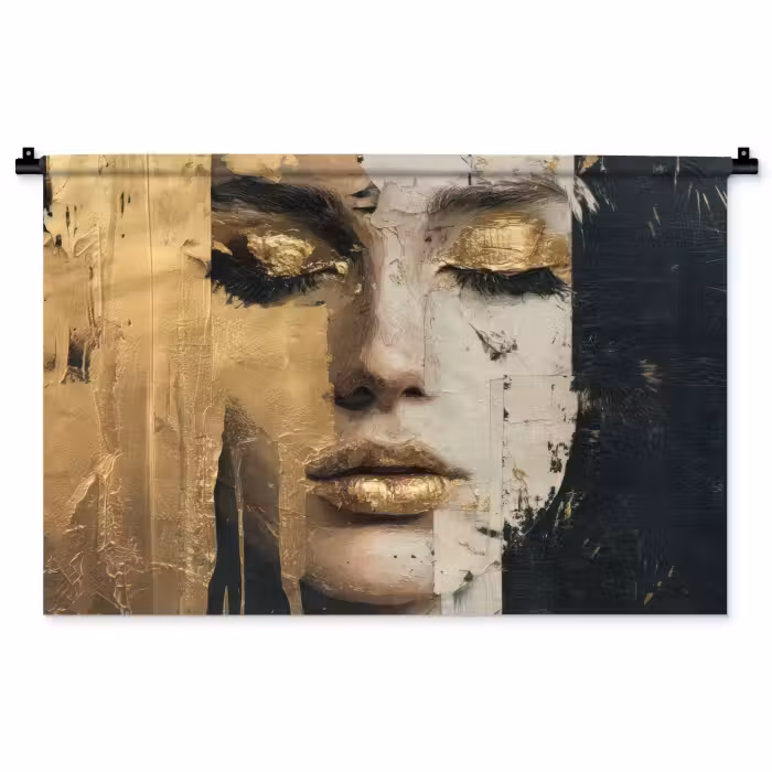 Wandkleed - Abstract - Goud - Gezicht - Lippen