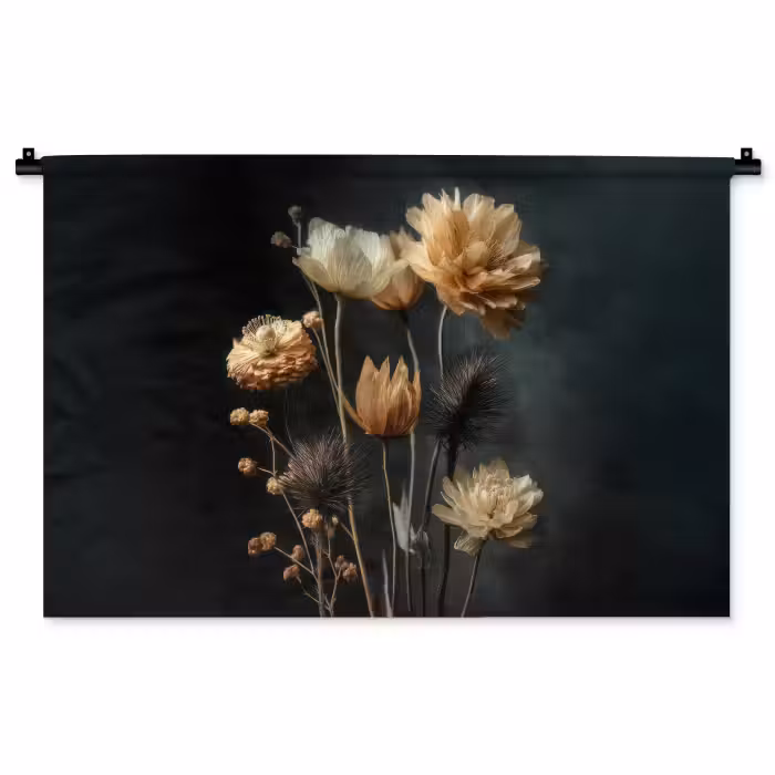 Wandkleed - Boeket - Bloemen - Licht - Zwart