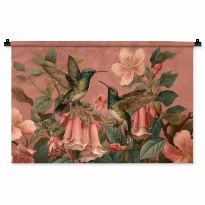 Wandkleed - Kolibries - Bloemen - Groen - Roze