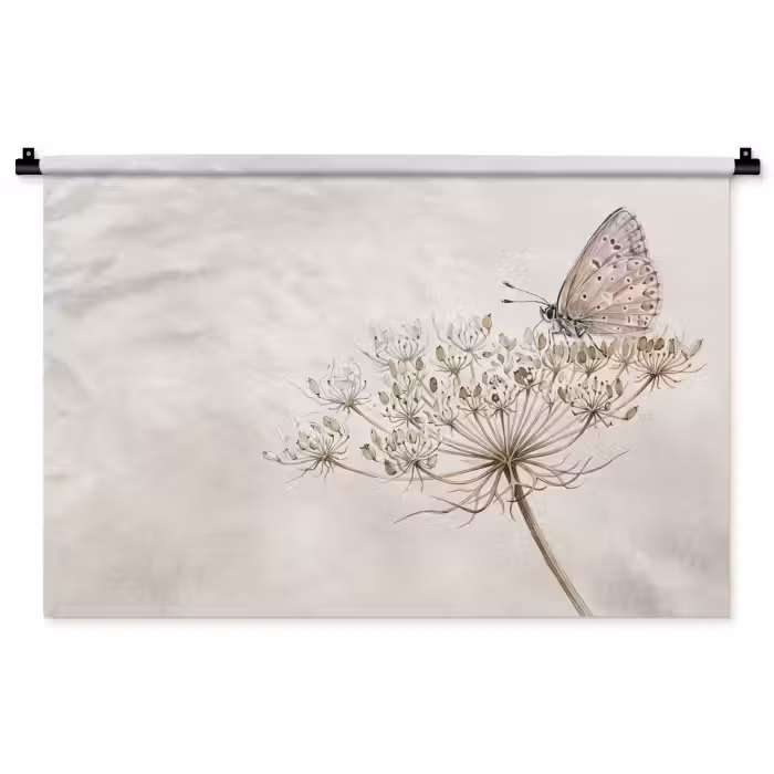 Wandkleed - Vlinder - Bloem -Natuur - Beige