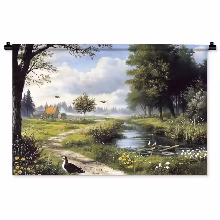 Wandkleed - Zandpad - Groen landschap - Water
